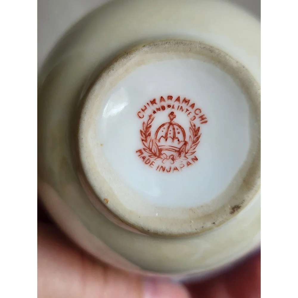 Vintage Chikaramachi Hand Painted Porcelain Creamer Sugar Set Blue Lusterware